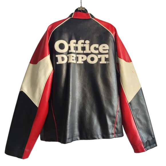 Vintage Nascar Racing Jacket Office Pepot Men's Black Red Faux Leather Sz XXL - Picture 2 of 12